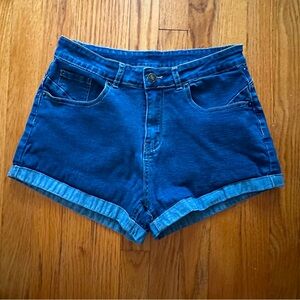 Women's Midrise Cuffed Denim Shorts Large 10/12 Medium Wash Stretch Jeans